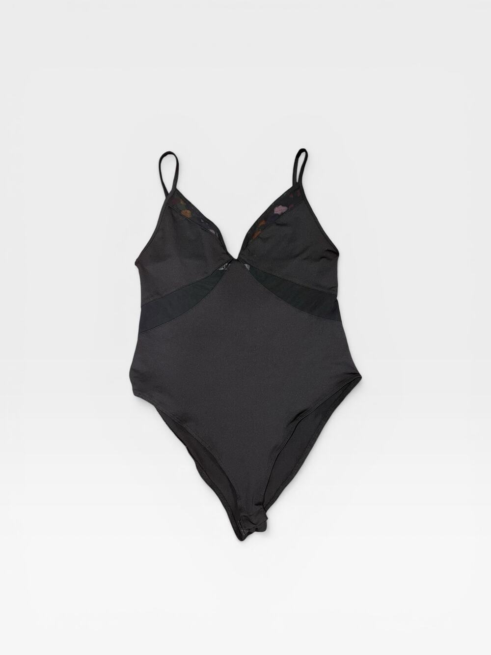 Zara Black Mesh Bodysuit Minimalist Chic Strappy Top Night out Festival Goth
